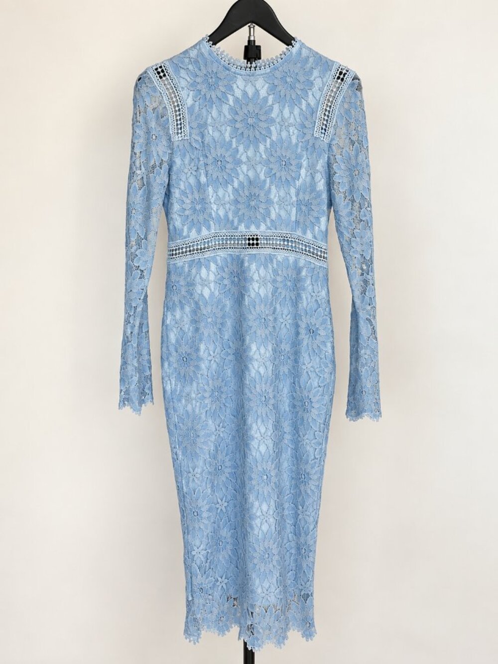NEW Light Blue Floral Lace Long Sleeve Midi Dress